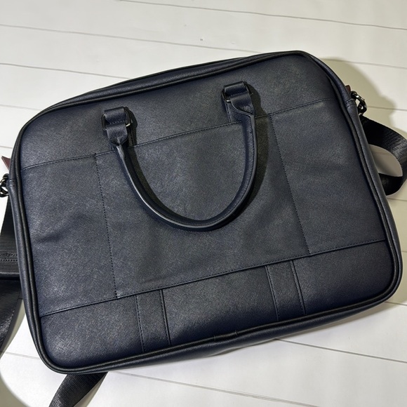 Ted Baker mens dark blue leather messenger laptop shoulder bag brief case EUC - Picture 5 of 5